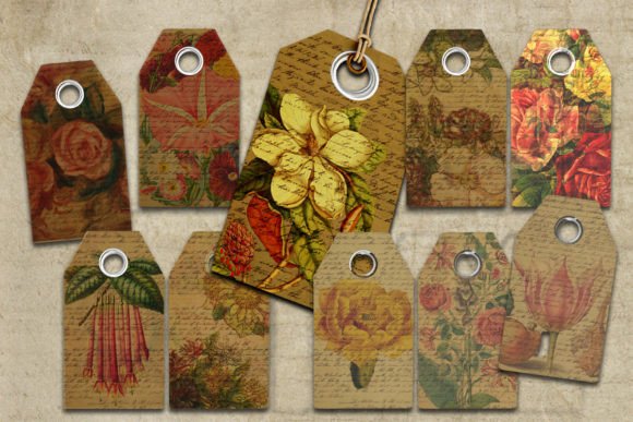 Download 10 Autumn Floral Tags - Vintage Graphics - Floral Collection