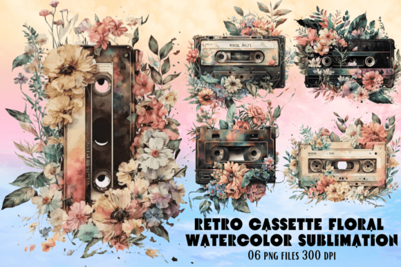 Download Retro Cassette Floral Watercolor Set - Floral Collection