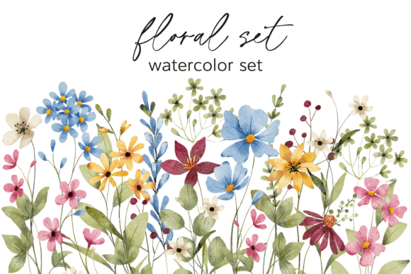 Download Floral Watercolor Set, Flowers, Leaves. - Premium Resources