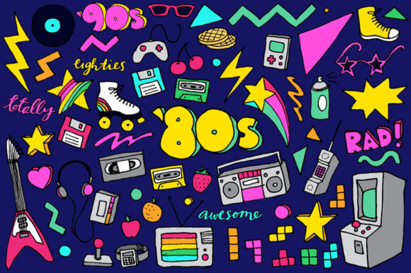 Download 80s Clipart Hand Drawn Illustrations - 80s Collection