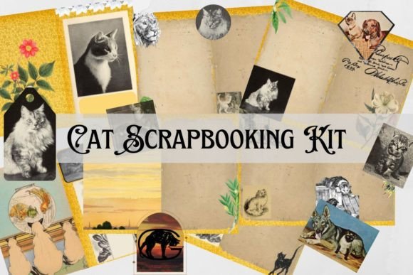 Download Cat Junk Journal, Cat Scrapbooking Kit - Junk journal Collection