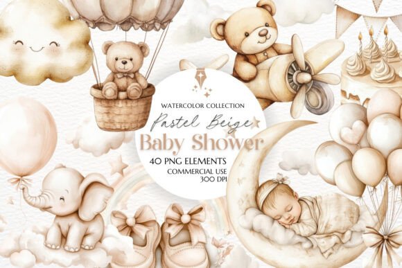 Download Pastel Beige Baby Shower Clipart - Baby shower Collection