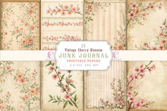 Download Vintage Cherry Blossom Junk Journal Page - Junk journal Collection