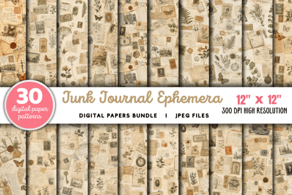 Download Junk Journal Ephemera Kit Pattern Bundle - Junk journal Collection