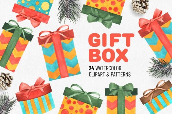 Download Watercolor Gift Box Set. Holiday Décor C - Holiday Collection