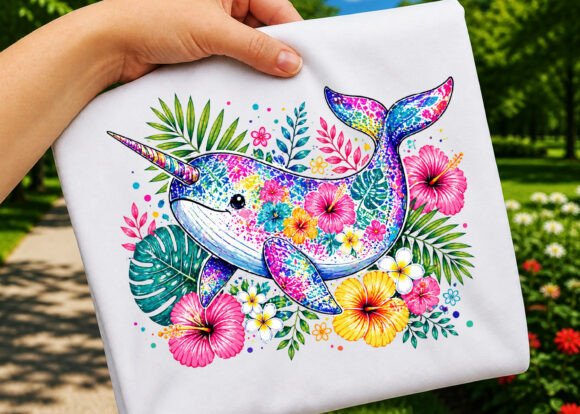 Download Tropical Narwhal Floral Ocean Animal - Floral Collection