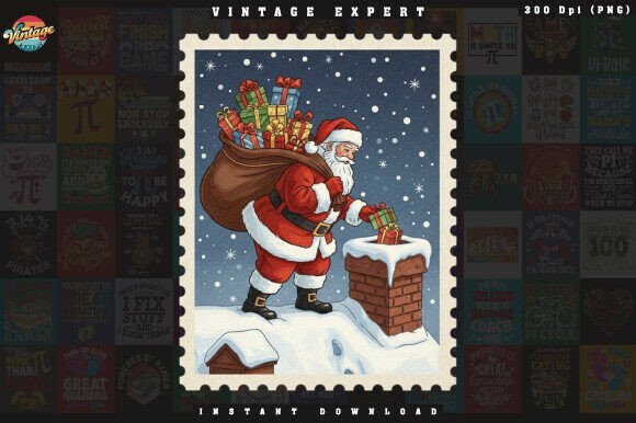 Download Vintage Holiday Stamp Santa Claus PNG - Holiday Collection