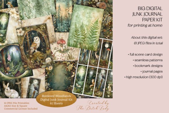 Download Bordered Woodlands Junk Journal Kit - Junk journal Collection