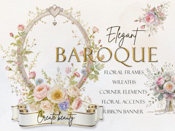 Download Elegant Baroque Floral Clipart - Floral Collection