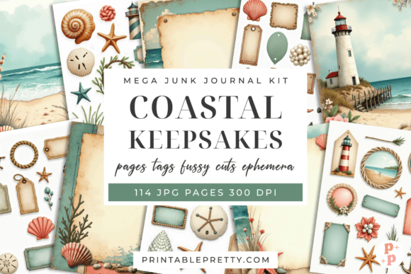 Download Coastal Junk Journal Kit 114 Pages - Junk journal Collection
